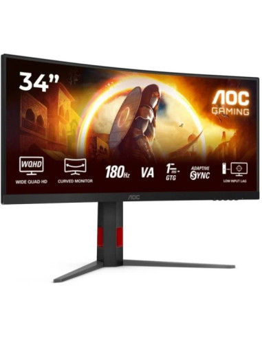 AOC G4 Monitor 34" Curvo 1500R Fast VA WQHD 180Hz HDR10 - Respuesta 1ms - HDMI, DisplayPort, Audio - Montaje VESA 100x100 - Col