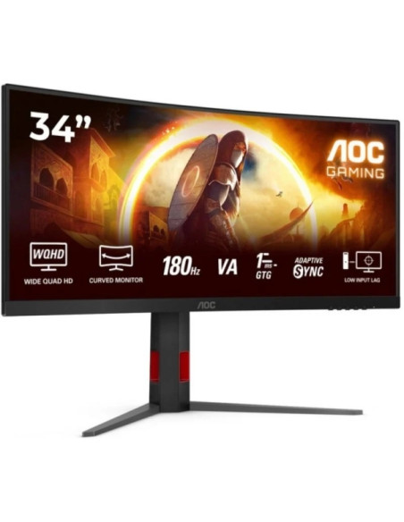 AOC G4 Monitor 34" Curvo 1500R Fast VA WQHD 180Hz HDR10 - Respuesta 1ms - HDMI, DisplayPort, Audio - Montaje VESA 100x100 - Col