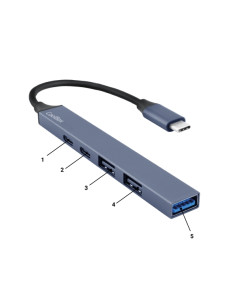 CoolBox 5 en 1 Hub miniDOCK5 USB-C - 1x USB-C PD2.0, 1x USB-C, 1x USB-A 3.2 Gen1, 2x USB-A 2.0 - Color Gris