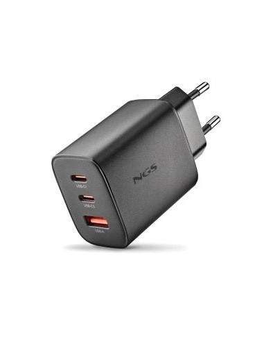 NGS ERA 65W Cargador de Pared Ultrarrapido GaN - 2 USB-C y 1 USB-A - Color Negro