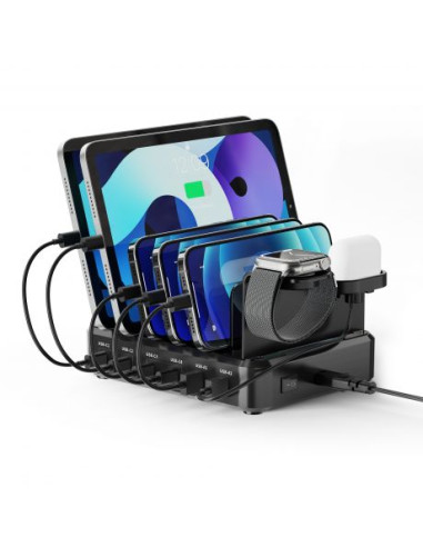 Ewent EW1335 Estacion de Carga - 2x USB-A y 4x USB-C - 130W PD3.0 - 7 Divisores Extraibles - Proteccion contra sobrecarga, sobre