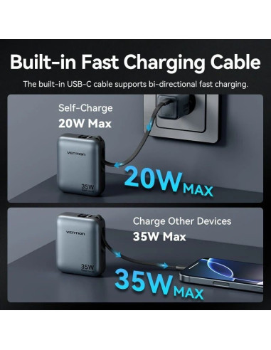 Powerbank 10000mAh Vention FHEH0/ 35W/ Gris