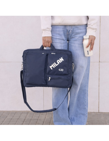 Milan 403 Since 1918 Maletin para Portatiles hasta 17" - Cierre de Cremallera - 3 Compartimentos - 42x34x9cm - Color Azul