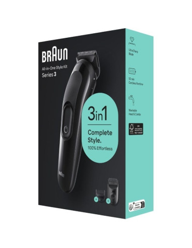 Afeitadora Braun All in One 3 en 1 Style Kit Series 3/ con batería/ 2 Accesorios