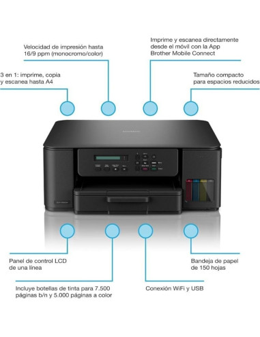 Multifunción Recargable Brother DCP-T580DW WiFi/ Dúplex/ Negra