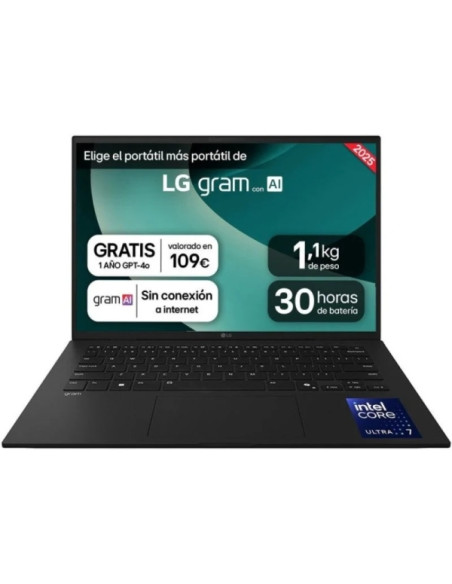 LG Gram 14ZD90T-G.AX78B Portatil 14" Intel Core Ultra 7 255H - 16GB - 1TB SSD - Color Negro - Teclado QWERTY (ES)