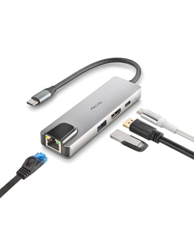 NGS Wonder Dock Supra 4 en 1 Hub USB-C - 1x USB 3.0, 1x USB-C PD 100W, 1x HDMI, 1x RJ45 - Admite Resoluciones Maximas de 4K a 30