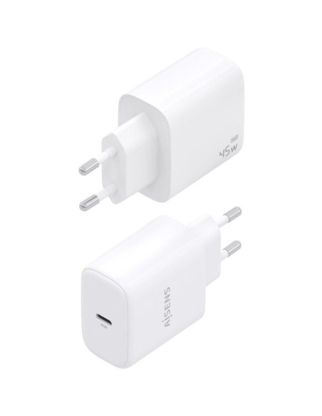 Cargador de Pared GaN Aisens A110-0969/ 1xUSB Tipo-C/ 45W/ Blanco