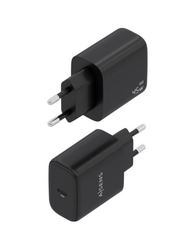 Cargador de Pared GaN Aisens A110-0970/ 1xUSB Tipo-C/ 45W/ Negro