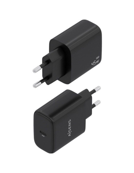 Cargador de Pared GaN Aisens A110-0970/ 1xUSB Tipo-C/ 45W/ Negro