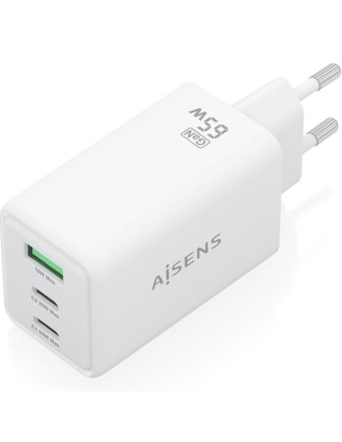 Cargador de Pared GaN Aisens ASCH-65W3P072-W/ 2xUSB Tipo-C/ 1xUSB/ 65W/ Blanco