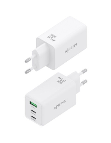 Cargador de Pared GaN Aisens ASCH-65W3P072-W/ 2xUSB Tipo-C/ 1xUSB/ 65W/ Blanco