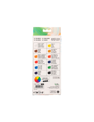 Pintura acrilica liderpapel caja de 12 tubos de aluminio de 12 ml colores surtidos