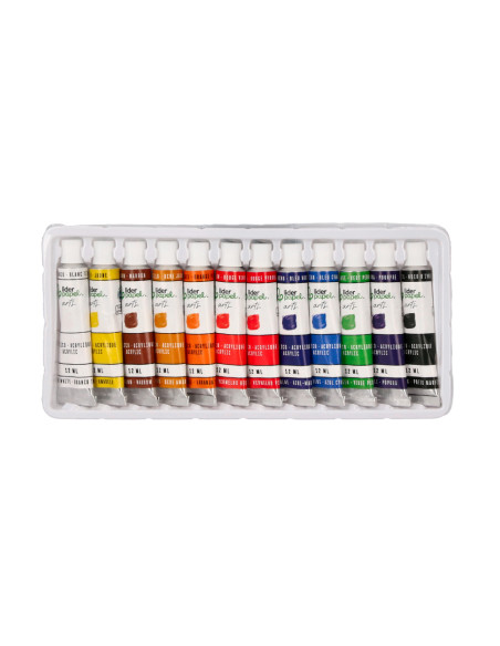 Pintura acrilica liderpapel caja de 12 tubos de aluminio de 12 ml colores surtidos