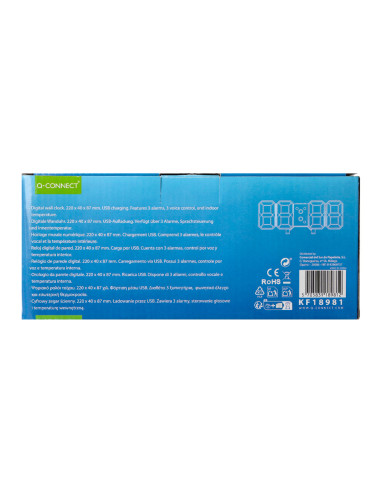 Reloj q-connect de pared digital con temperatura 3 alarmas control de sonido 220x40x87 mm