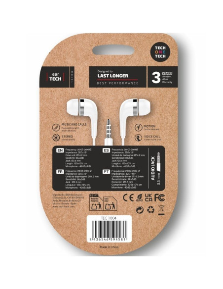 Auriculares Intrauditivos Tech One Tech soft earTECH TEC1004/ con Micrófono/ Jack 3.5/ Blancos