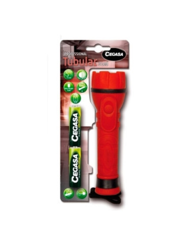Cegasa Profesional Linterna de 3 LED - Cuerpo de Goma Antideslizante - Resistente a Golpes y Humedad - Funciona con 2 Pilas LR6