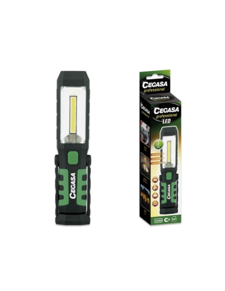 Cegasa Profesional Linterna Magnetica LED - COB Lateral, LED Superior y Luz de Emergencia - Gancho Ajustable 360º  - Funciona co