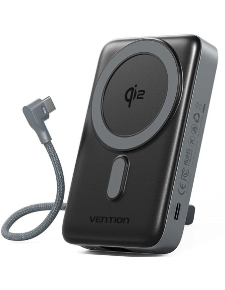 Powerbank 10000mAh Vention FKHH0/ 35W/ Wireless/ Gris/ Incluye Cable USB TIpo-C