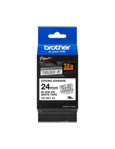 Brother TZeS251 Cinta Laminada Super Adhesiva Original de Etiquetas - Texto negro sobre fondo blanco - Ancho 24mm x 8 metros