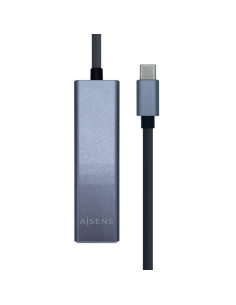 Aisens Conversor USB3.1 GEN1 USB-C a Ethernet GIGABIT 10/100/1000 MBPS + HUB 3xUSB3.0 - 15cm - Color Gris
