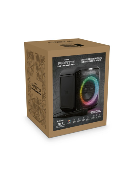 Bigben Altavoz Bluethooth - Microfono con Cable - Efectos de Luz LED - Potencial Musical 200W - Color Negro