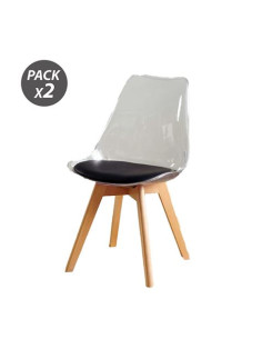 Muvip Pack 2 Sillas Design D1000 - Patas Macizas de Madera - Cojin Acolchado en la Base - Color Blanco/Negro