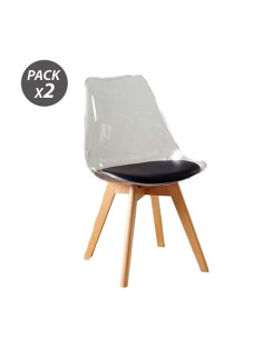 Muvip Pack 2 Sillas Design D1000 - Patas Macizas de Madera - Cojin Acolchado en la Base - Color Blanco/Negro 2