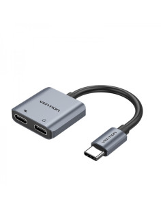 Vention Conversor USB-C Macho a 2x USB-C Hembra (Audio y Carga) - Color Gris