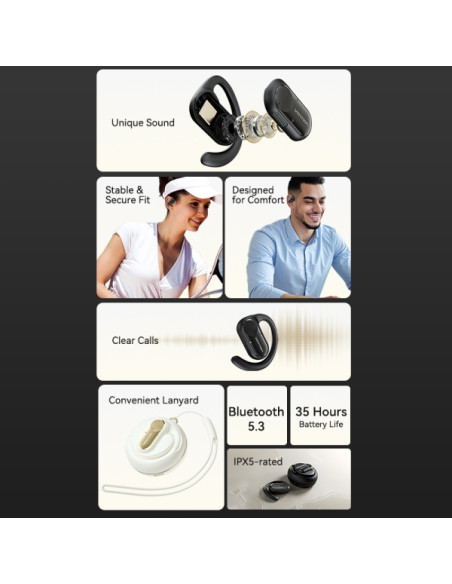 Vention NBP Auriculares Bluetooth Open Ear OpenBeat O11 - Bluetooth 5.3 - USB-C - Color Beige