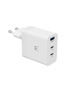 Ewent EW1323 Cargador USB-3 Puertos - Salida Maxima 65W - 1 USB A y 2 USB C - Color Blanco