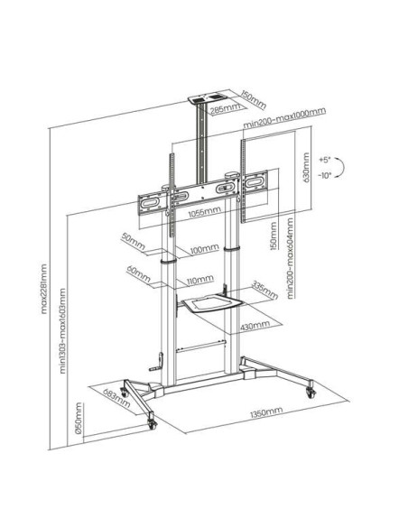 Aisens Soporte de Suelo para TV/Monitor de 60" a 100" - Max 100kg - Ajustable en altura - Movimiento Horizontal y Vertical