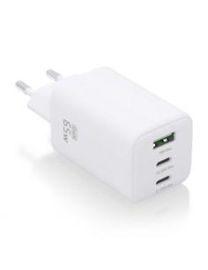 Aisens Cargador Gan USB-C 65W - Alta Eficiencia Energetica - Tecnologia AI - Carga Rapida y Segura - 3 Puertos USB - Compatible