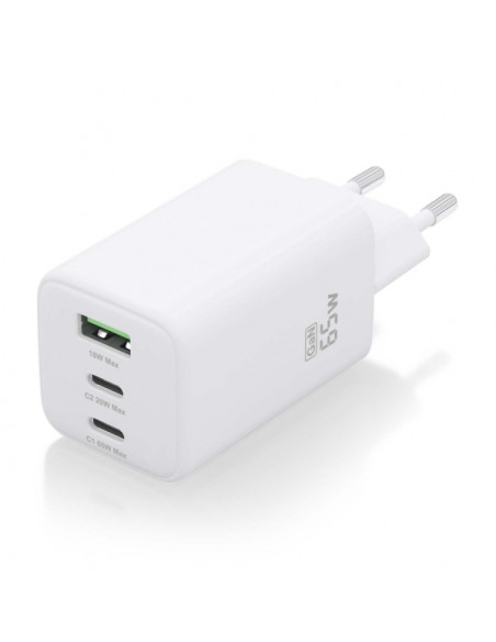 Aisens Cargador Gan USB-C 65W - Alta Eficiencia Energetica - Tecnologia AI - Carga Rapida y Segura - 3 Puertos USB - Compatible