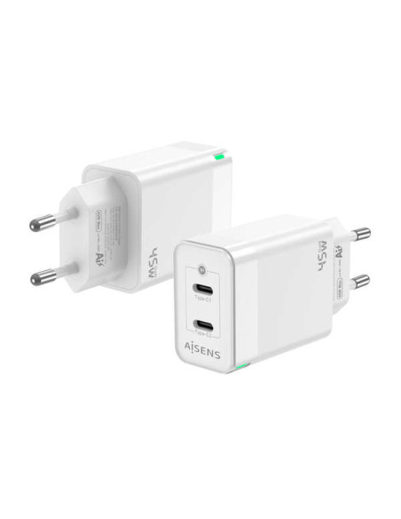 Aisens Cargador GAN 45W - 2xUSB-C PD3.0 QC4.0 - Color Blanco
