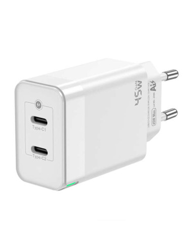 Aisens Cargador GAN 45W - 2xUSB-C PD3.0 QC4.0 -...