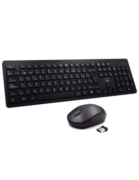 Ewent Pack Inalambrico 2.4hz KB+RATON - Teclado de Oficina con 13 Teclas Multimedia - Raton de Viaje - 1000dpi Unico - Receptor