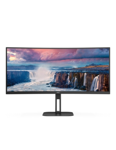 AOC Monitor 34" Curvo LED VA WQHD 100Hz FreeSync - Respuesta 1ms - Altura e Inclinacion Ajustables - Altavoces 10W - Angulo de