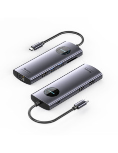 Vention Docking Station 9 en 1 USB-C a 2xHDMI/2xUSB3.0/USB 2.0/RJ45/SD/TF/PD 100W - 0.15m - Color Gris