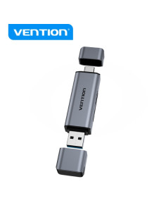 Vention Lector de Tarjetas 2-in-1 USB 3.0 A+C - Aluminio Metalizado - Soporta SD/TF - Capacidad 512GB - Lectura Dual - Color Gri