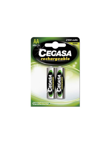 Cegasa HR6 Pack de 2 Pilas Recargables AA 2100mAh - Tecnologia Rtu - Mantiene 85% Energia un Año - Ideal para Dispositivos de Al