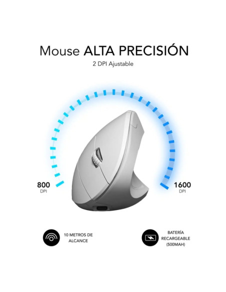 Subblim Glide Vertical Ergo Dual Raton Vertical Bluetooth, USB 2.4Ghz 4000dpi - 5 Botones - Uso Diestro - Color Blanco