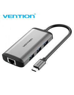 Vention Docking Station 6 en 1 USB-C a HDMI 4K/3xUSB3.0/RJ45/PD87W - 0.15m - Color Gris