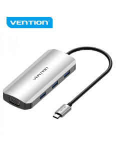 Vention Docking Station 6 en 1 USB-C a HDMI/VGA/3xUSB3.0/PD100W - 0.15m - Color Gris