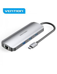 Vention Docking Station 8 en 1 USB-C a HDMI 4K/3xUSB 3.0/Lector SD/MicroSD/RJ45/PD 100W - 0.15m - Color Gris