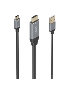 Aisens Cable Conversor Aluminio HDMI V2.0 a USB-C 4K 60Hz - HDMI/M+USB-A/M-USB-C/M - 1.8m - Color Gris
