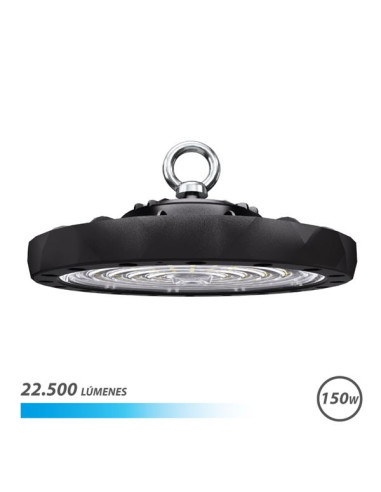 Elbat Lampara LED UFO de Techo - Potencia: 150W - Lumenes: 22500 - Luz Fria: 6500K - Ac 100-240V - Diametro: 28.6cm - Angulo aju
