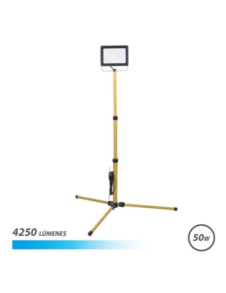 Elbat Foco LED con Tripode 50W - 4250 Lumenes - 6500K Luz Fria - Cable de 3m - IP65 para Uso en Exterior