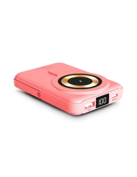 Urban Factory Magnee Power Powerbank Universal 10000mAh - Entrada USB-C - Salida USB-C, USB-A e Inalambrica - Color Coral