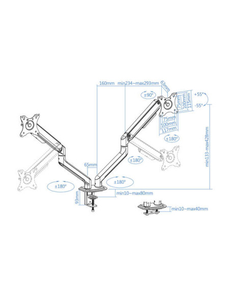 Tooq Soporte Mesa Pant Giratorio Inclinacion 2 Brazos 17-32"" - Color Blanco